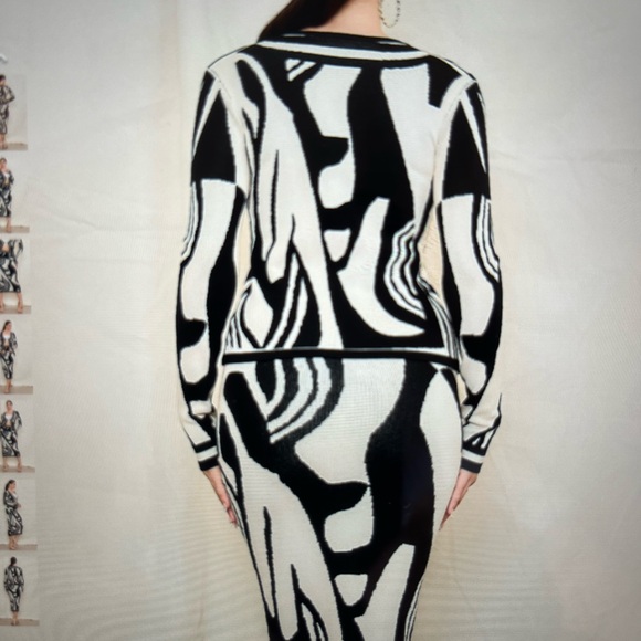 Jacquard sweater cardigan top and midi skirt set. - Picture 4 of 5